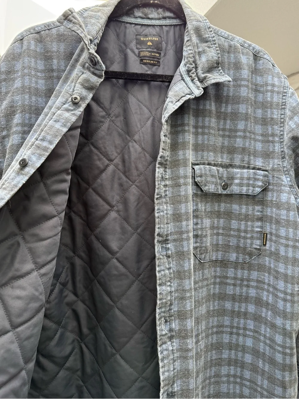 M’s XXL Quiksilver Plaid Flannel Shirt Jacket with Quilted Lining